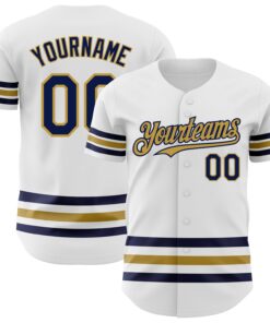 Custom White Navy-Old Gold Line Authentic Baseball Jersey