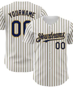 Custom White (Navy Old Gold Pinstripe) Navy-Old Gold Authentic Baseball Jersey