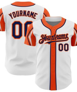 Custom White Navy-Orange 3 Colors Arm Shapes Authentic Baseball Jersey