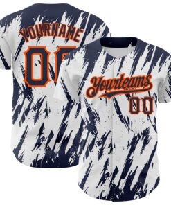 Custom White Navy-Orange 3D Pattern Design Abstract Sharp Shape Authentic Baseball Jersey