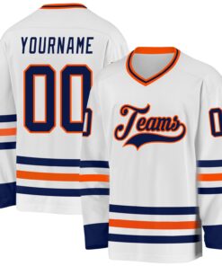 Custom White Navy-Orange Hockey Jersey