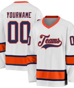 Custom White Navy-Orange Hockey Jersey