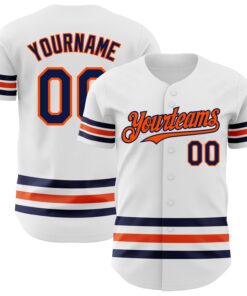 Custom White Navy-Orange Line Authentic Baseball Jersey