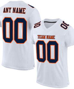 Custom White Navy-Orange Mesh Authentic Football Jersey
