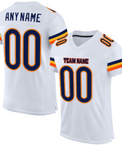 Custom White Navy-Orange Mesh Authentic Football Jersey