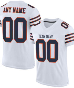 Custom White Navy-Orange Mesh Authentic Football Jersey