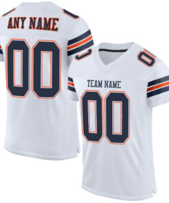 Custom White Navy-Orange Mesh Authentic Football Jersey