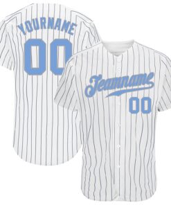 Custom White Navy Pinstripe Light Blue-Gray Authentic Baseball Jersey
