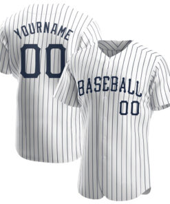 Custom White Navy Pinstripe Navy Authentic Baseball Jersey