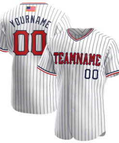 Custom White Navy Pinstripe Red-Navy Authentic American Flag Fashion Baseball Jersey