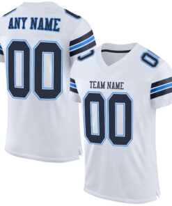 Custom White Navy-Powder Blue Mesh Authentic Football Jersey