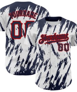 Custom White Navy-Red 3D Pattern Design Abstract Sharp Shape Authentic Baseball Jersey