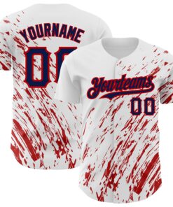 Custom White Navy-Red 3D Pattern Design Abstract Splash Authentic Baseball Jersey