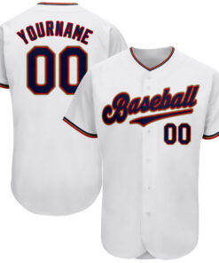 Custom White Navy-Red Authentic Baseball Jersey