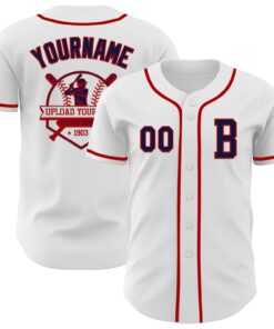 Custom White Navy-Red Authentic Baseball Jersey