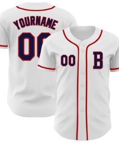 Custom White Navy-Red Authentic Baseball Jersey