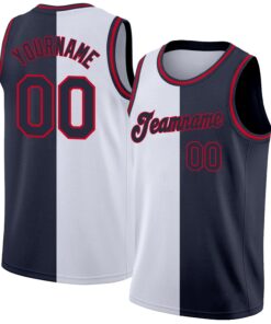 Custom White Navy-Red Authentic Split Fashion Basketball Jersey