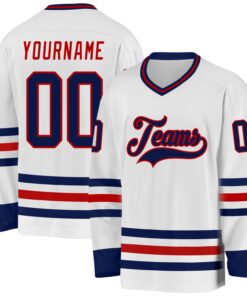 Custom White Navy-Red Hockey Jersey