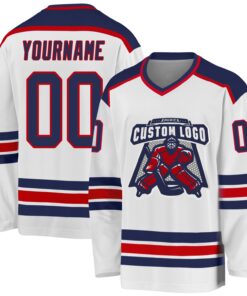 Custom White Navy-Red Hockey Jersey
