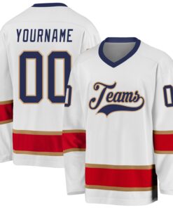 Custom White Navy-Red Hockey Jersey