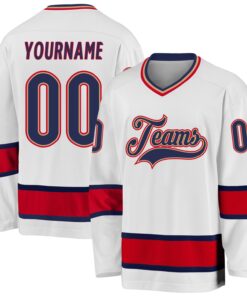 Custom White Navy-Red Hockey Jersey