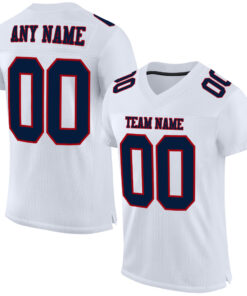 Custom White Navy-Red Mesh Authentic Football Jersey