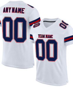 Custom White Navy-Red Mesh Authentic Football Jersey