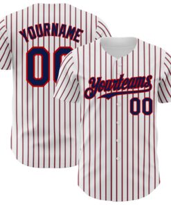 Custom White (Navy Red Pinstripe) Navy-Red Authentic Baseball Jersey