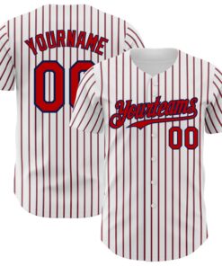 Custom White (Navy Red Pinstripe) Red-Navy Authentic Baseball Jersey