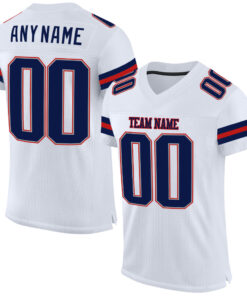 Custom White Navy-Scarlet Mesh Authentic Football Jersey