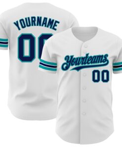 Custom White Navy-Teal Authentic Baseball Jersey
