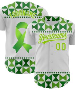 Custom White Neon Green 3D Gallbladder And Bile Duct Cancer Ribbon Authentic Baseball Jersey
