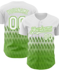 Custom White Neon Green 3D Pattern Design Lines Authentic Baseball Jersey