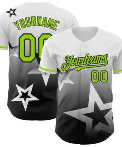 Custom White Neon Green-Black 3D Pattern Design Gradient Style Twinkle Star Authentic Baseball Jersey