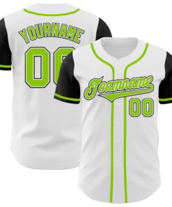 Custom White Neon Green-Black Authentic Two Tone Baseball Jersey