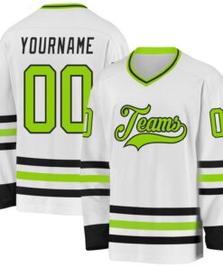 Custom White Neon Green-Black Hockey Jersey