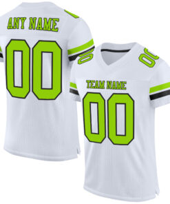 Custom White Neon Green-Black Mesh Authentic Football Jersey