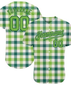 Custom White Neon Green-Green 3D Pattern Design Authentic St. Patrick's Day Baseball Jersey