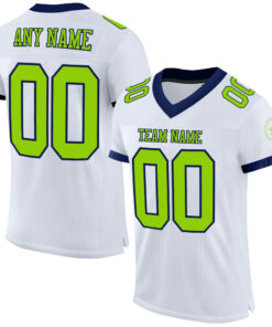 Custom White Neon Green-Navy Mesh Authentic Football Jersey