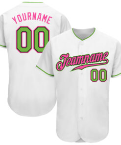 Custom White Neon Green-Pink Authentic Baseball Jersey