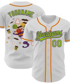 Custom White Neon Green Purple Gold-Red 3D Halloween Authentic Baseball Jersey