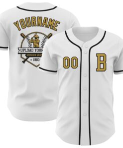 Custom White Old Gold-Black Authentic Baseball Jersey