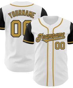 Custom White Old Gold-Black Authentic Two Tone Baseball Jersey
