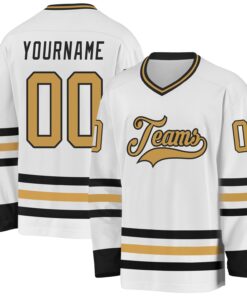Custom White Old Gold-Black Hockey Jersey
