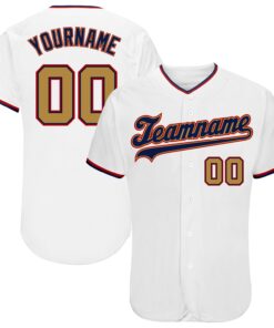 Custom White Old Gold-Navy Authentic Baseball Jersey