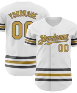 Custom White Old Gold-Steel Gray Line Authentic Baseball Jersey