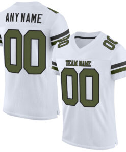 Custom White Olive-Black Mesh Authentic Football Jersey