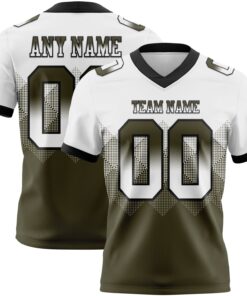 Custom White Olive-Black Mesh Authentic Gradient Square Shape Flag Football Jersey