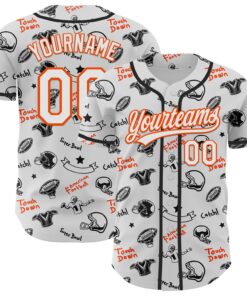 Custom White Orange 3D Pattern Design Football Helmet And Football Elements Authentic Baseball Jersey