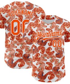 Custom White Orange 3D Pattern Design Tropical Anthurium Flower Authentic Baseball Jersey
